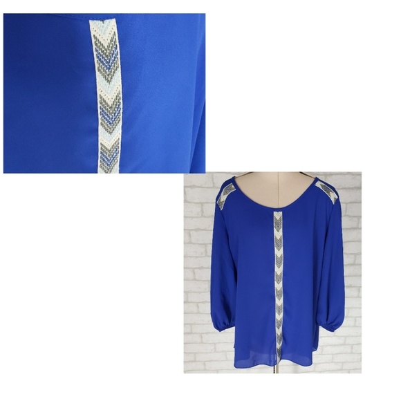 Bella D. Tops - 💥Must Bundle💥 Bella D Blue 3/4 Sleeve Cutout Blouse Large
